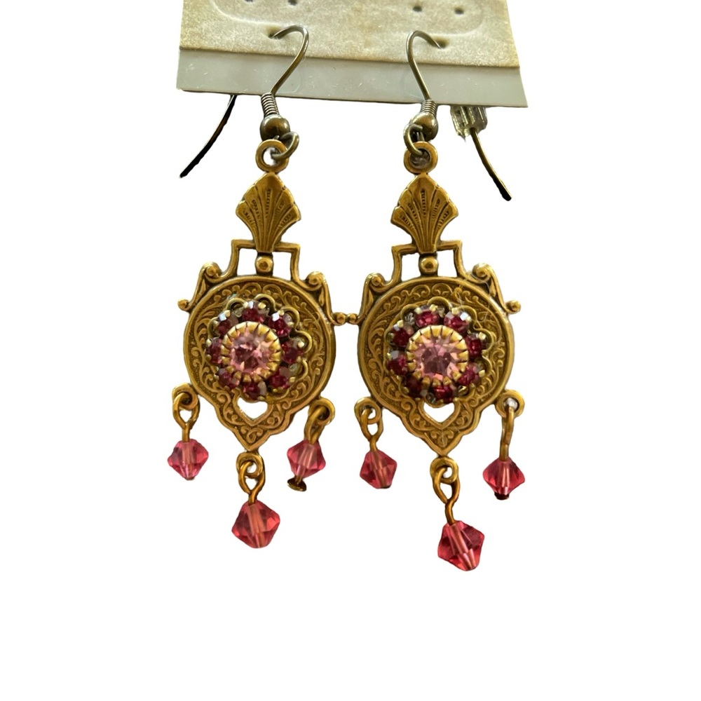 Elegant Gold and Pink Dangle Earrings